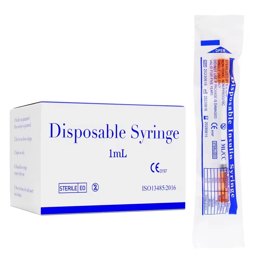 100 Pack – 1ml 31G 6mm Sterile Insulin Syringes (Individually Packed)